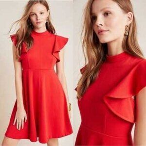 Maeve by Anthropologie Red Deena Ruffle Mini Dress | Size Small